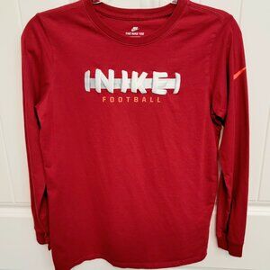 Nike Boys Youth Sz XL The Nike Tee Cotton Long Sleeve Shirt Red Football EUC